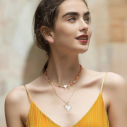 MJartoria Initial Necklaces for Women, Colorful Beaded Necklace, Shell Beach Necklace Letter Choker Handmade Jewelry Gifts - style: G