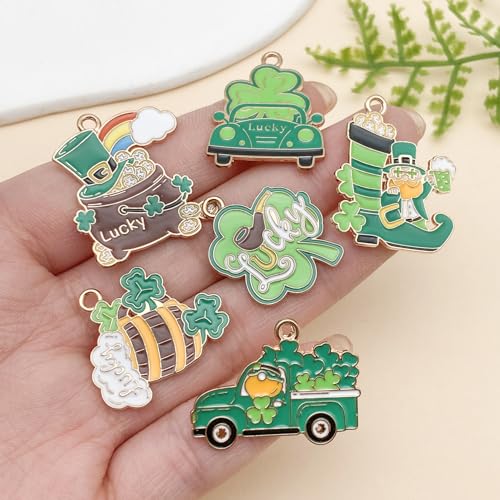 Youdiyla 18pcs Alloy enamel green Irish Saint Patrick Festival set Pendant Jewelry Making DIY Keychain Earrings Pendant Various Design Charms for Jewelry Making Bracelets Necklace (SN1086) - color: SN1086