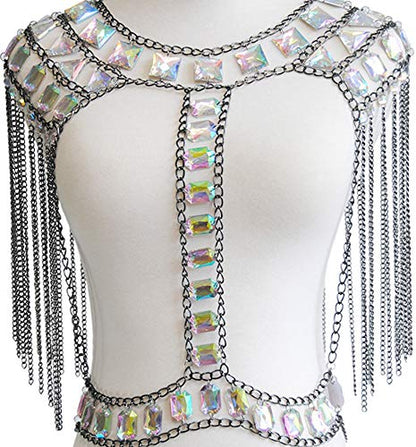 Women Sexy Jewelry Night Shop Costume Shoulder Body Chain - color: Black -Shoulder body chain