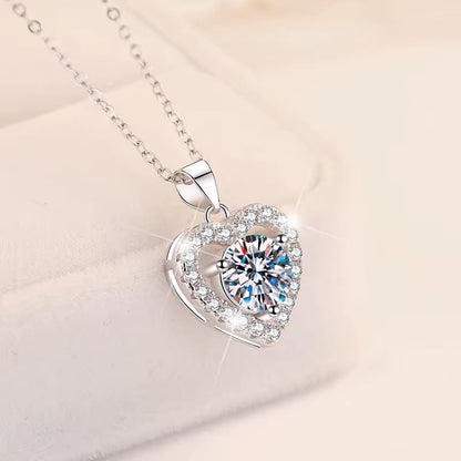 925 Sterling Silver Heart Shape Moissanite Diamond Pendant Necklace for Women