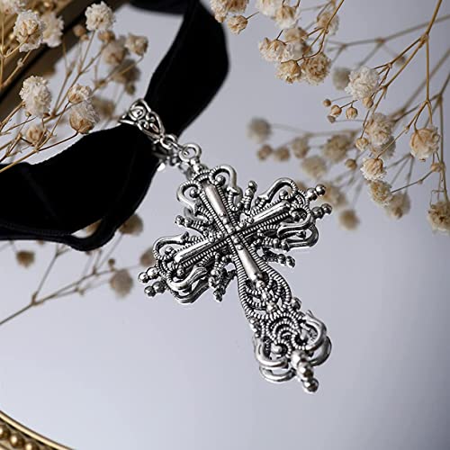 Gothic Black Velvet Goth Choker Necklace for Women,Cameo Black Choker Crow Skull Pendant Necklace Vintage Collar Skull Necklace Gothic Jewelry - style: Cross