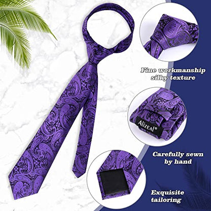Alizeal Mens Gradient Paisley Necktie and Pocket Square Set | Elegant Design Perfect for Weddings Banquets Business Formal Events - color: 170-dark Purple