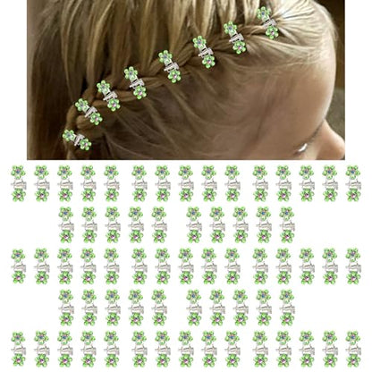 ANBALA 65PCS Mini Flower Hair Clips with Rhinestone Mini Glitter Teeth Rhinestone Flower Hair Accessories No-Slip Grip Metal Jaw Clamps for Girls Women (Silver-Green Crystal) - color: Green