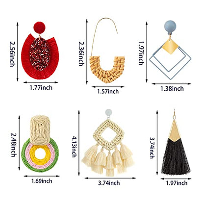Ponpon 6-18 Pairs Earrings for Women, Lightweight Summer Earrings Straw Earrings Fashion Geometric Statement Hoop Dangle Drop Earrings for Women - style: Style C - 6 Pairs