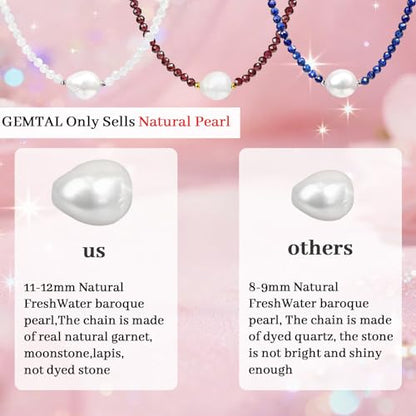 Single Pearl Choker Pendant Necklaces for Women, Natural Gemstone Womens Black Stone Beaded Choker Necklace, Dainty Round Freshwater Pearl Handmade Jewelry Gift Women Birthday Bridesmaids Anniversary 16 18 inch - color: 06-Lapis Lazuli, size: 16"