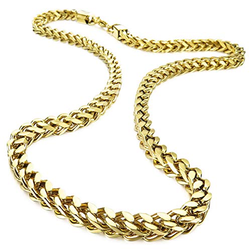 INBLUE 6MM Wide Chain Necklace for Men Women Stainless Steel Cuban Link Chain Necklaces Water Resistant Thick Metal Foxtail Chains (3 Colors - Silver Black Gold, 21.6 Inch Long) - color: Gold