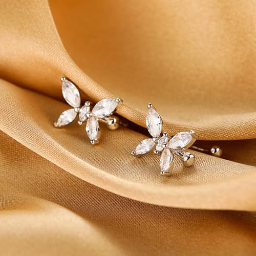 Ear Cuff Earrings for Women Non Piercing Faux Earring Cuff Rose Gold Earring Cuffs Non Pierced - color: Silver butterfly ear cuff