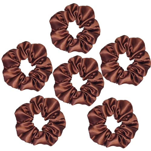 Sufermoe 6 Pcs 4.5 Inch Satin Silk Hair Scrunchies, Coffee color, Hair Ties for Women and Girls - color: Coffee color