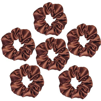 Sufermoe 6 Pcs 4.5 Inch Satin Silk Hair Scrunchies, Coffee color, Hair Ties for Women and Girls - color: Coffee color