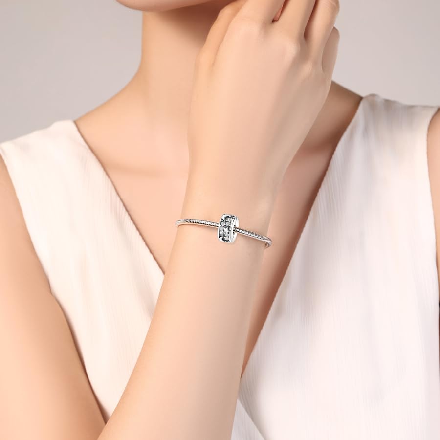 925 Sterling Silver Openable Clip Spacer Bead Fits Pandora Bracelet | Hypoallergenic Clip Stopper Charm, Star Clover Butterfly Floral Mom Heart Paved Zircon Gift for DIY Charm Bracelet Jewelry - color: Moon Star