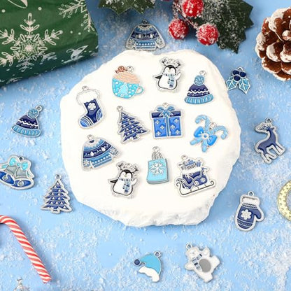 MARFOREVER 40Pcs/20 Pairs Winter Charms Christmas Charms for Jewelry Making | Snowflake Pendants, Snowman Polar Bear Penguin Enamel Charms, Gifts Accessories, Bracelet Necklace Earrings Making - style: Winter