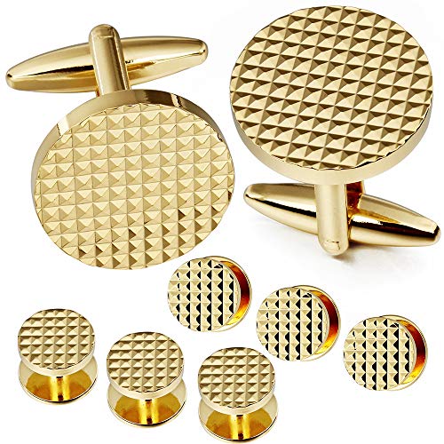 HAWSON Silver/Gold Cufflinks for Men with Tuxedo Shirt Studs,Men Accessories Jewelry with Gift Box,Gifts for Family,Best Friend on Wedding Business Birthday Anniversary - color: Gold ( Cufflinks with 6 Tux)