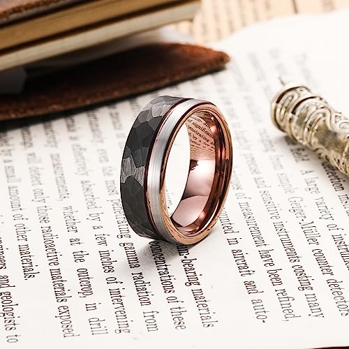 King Will Mens Tungsten Carbide Wedding Band with Groove Design | 6/7/8mm Width, Grooved, Comfort Fit, Everyday Wear - color: Hammered Brown-8mm