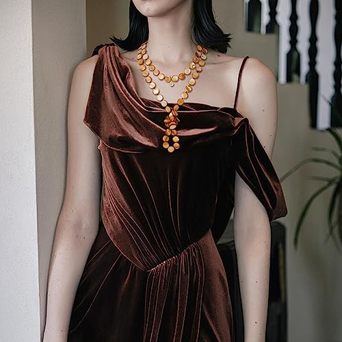 Firstmeet Flat Round Coin Shell Beads Long Knotted Necklace Natural Mother of Pearl Handmade Jewelry For Women - color: Bronze
