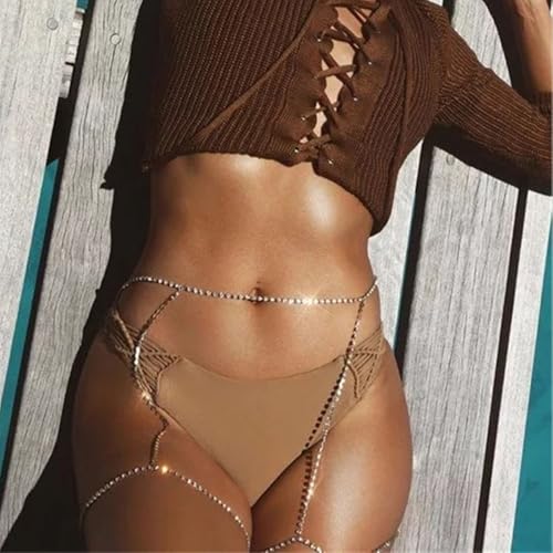 Xerling Crystal Thigh Leg Chain Rhinestone Tennis Chain Waist Chain Sexy Belly Chain Bikini Body Chain Jewelry for Women