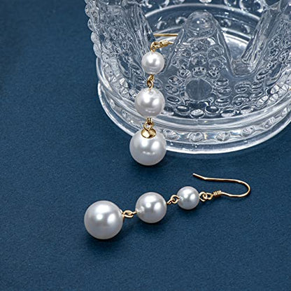 925 Sterling Silver Pearl Drop Earrings for Women, June Birthstone Long Dangle Pearl Jewelry Gifts for Her - color: 6-10mm Gold