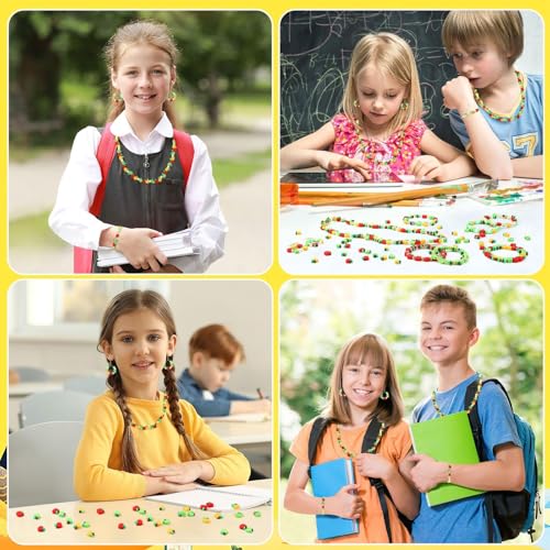 300Pcs Apple Shaped Clay Beads Back to School Jewelry Craft Kit | Polymer Clay,First Day of School Beads,Mini Apple Jewelry Making, DIY Bracelets Earring Bulk - color: Red Green Yellow
