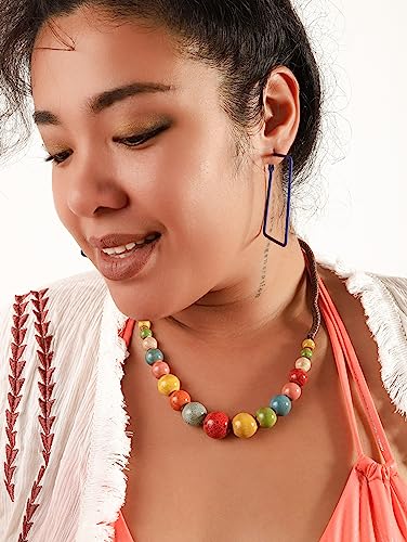 MINACHI Hippie Boho Colorful Ceramic Round Beads Strand Necklace, Bohemian Fashion Statement Jewelry Gift for Women - color: S01