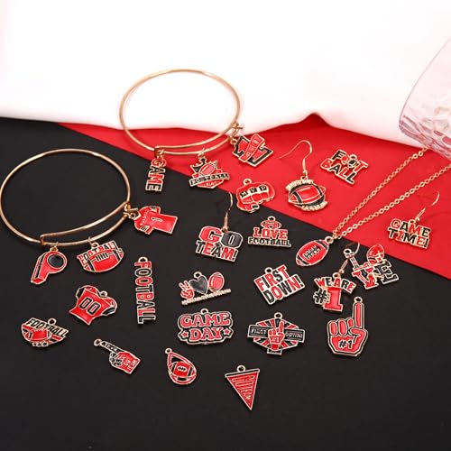 40PCS Game Day Charms for Bracelet Making Enamel Football Charms for Bracelet Necklace Earrings Jewelry Making DIY Football Mom Accessories Gifts - color: Red Black