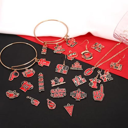 40PCS Game Day Charms for Bracelet Making Enamel Football Charms for Bracelet Necklace Earrings Jewelry Making DIY Football Mom Accessories Gifts - color: Red Black