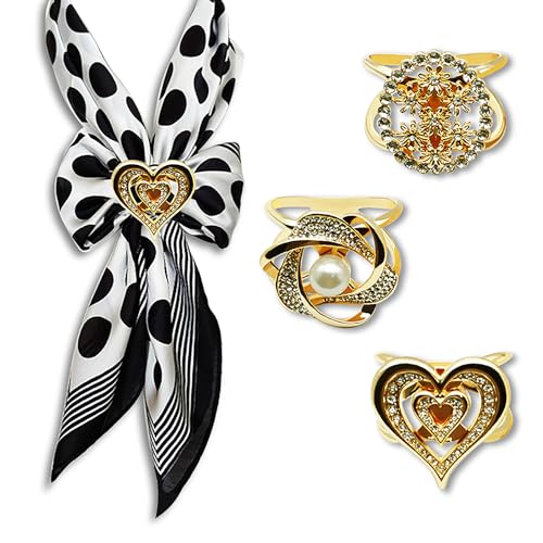 3pcs Elegant Rhinestone Daisy FLowers Scarf ring Buckle for Lady Heart Crystal Rhinestone Scarves Clip Buckle for women - color: Scarf clip O-3PCS