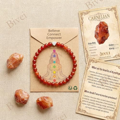 Bivei Crystal Stretch 6mm Bracelets for Women | Handmade Natural Stone Beaded Stretch Bracelet, Stainless Steel Heart Bead, Tranquility Yoga Gift Jewelry for Women - color: Carnelian - Energizing