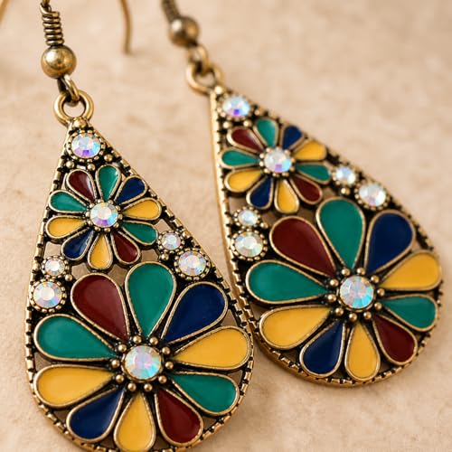 Colorful Green Teardrop Earrings for Women - Bohemian Style Enamel Dangle Earrings Lightweight Fashion Jewelry for Daily/Wedding/Party - color: Blue