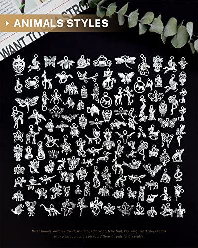 300 PCS Wholesale Bulk Lots Jewelry Making Charms Mixed Smooth Tibetan Silver Alloy Charms Pendants DIY for Bracelet Necklace Jewelry Making and Crafting