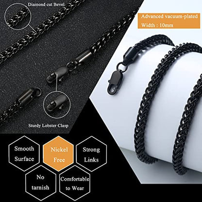 FIBO STEEL Stainless Steel Wheat Chain Necklace for Men Necklace Bracelet Jewelry Set 5mm in Width, 22" 8.5" - color: Black-tone