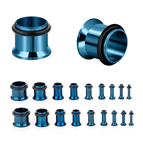 36pcs Ear Stretching Kit 14G-00G Surgical Steel Tapers Tunnels Gauges Set for Starter Women and Men Expanders Body Piercing Jewelry - color: Blue