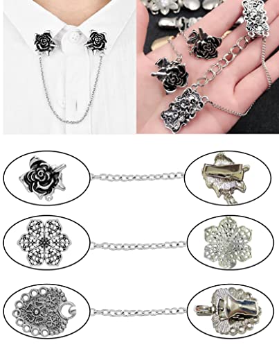 12pcs Vintage Sweater Shawl Clips Retro Cardigan Collar Shirt Waist Dresses Chain Clip Antique Flowers Pattern Brooch Pins for Women - style: A:12Pcs