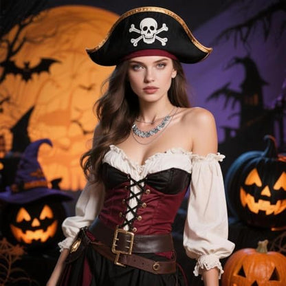 Todenb Layered Gold Pirate Necklace for Women Chunky Chain Pirate Jewelry 80s 90s Coin Pendant Necklace Pirate Costume Accessories - color: cir s