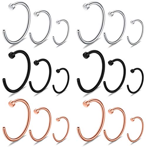 6-18pcs 18 Gauge Stainless Steel Body Jewelry Piercing Earrings Lip Nose Hoop Ring Unisex 6mm 8mm 10mm - color: 18PCS - Mix Color 1#
