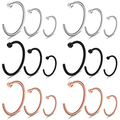 6-18pcs 18 Gauge Stainless Steel Body Jewelry Piercing Earrings Lip Nose Hoop Ring Unisex 6mm 8mm 10mm - color: 18PCS - Mix Color 1#