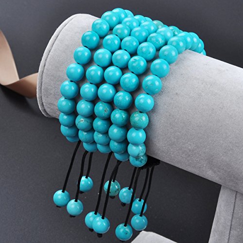 MASSIVE BEADS Natural Healing Power Gemstone Crystal Beads Unisex Adjustable Macrame Bracelets - color: Blue Turquoise, size: 6mm