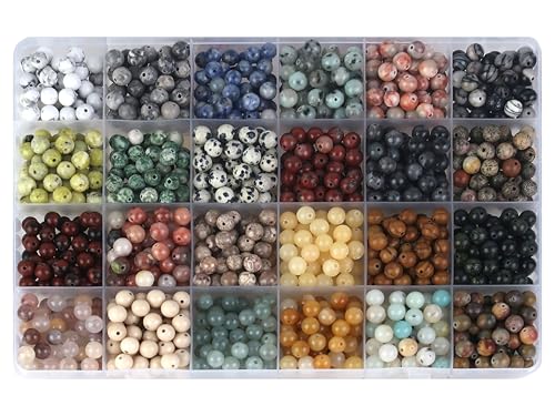1200Pcs 6mm Natural Stone Beads,1mm Hole Adult for Jewelry Making - color: 6mm-24 Colors Materia-A
