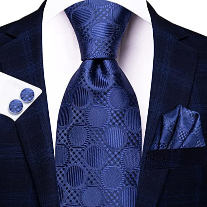 Dubulle Mens Paisley Striped Tie Woven Necktie for Men and Handkerchief Cufflinks Set Wedding Formal Business - color: Blue Plaid