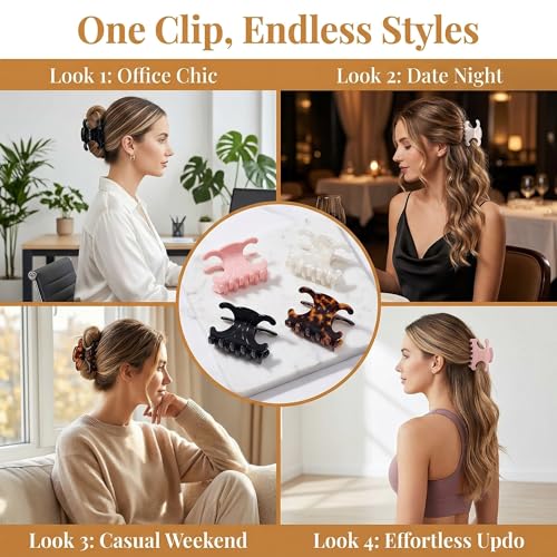 4Pcs Hair Clips for Women 4 Styles Small Medium Large Claw Clips for Thin Thick Curly Hair, Matte Rectangle Small Claw Clips for Thin/Medium Thick Hair, Hair Jaw Clip Nonslip (A) - style: A