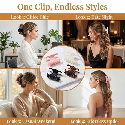 4Pcs Hair Clips for Women 4 Styles Small Medium Large Claw Clips for Thin Thick Curly Hair, Matte Rectangle Small Claw Clips for Thin/Medium Thick Hair, Hair Jaw Clip Nonslip (A) - style: A