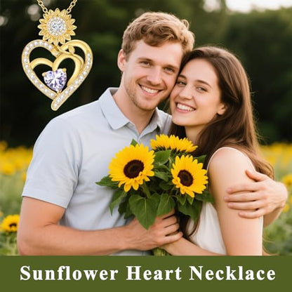 Midari Sunflower Necklace 18k Gold Plated Heart with Brithstone You Are My Sunshine Necklace Anniversary Birthday Sunflower Jewelry Gift for Women Wife Mom - color: 06-June