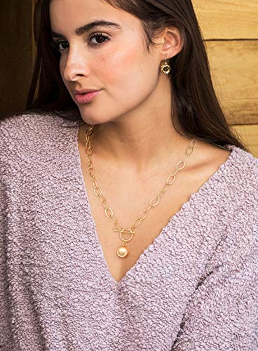 Aobei Pearl 18K Gold Plated Moon Star Lion Evil Eye Love Heart Cross Pendant Necklace Medallion Paperclip Chian Choker Layering Jewery for Women - color: 18K Gold Plated Ball