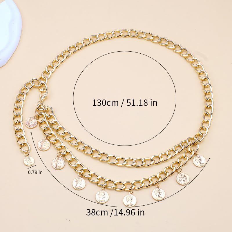 Pirate Waist Chain for Women Multilayer Metal Waist Chain Belt Adjustable Long Belt Body Belly Chain Boho Layered Coin Waist Chain Pirate Costume Women Men Jewellery - style: 408-HSYL-H 130CM