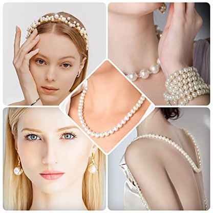 Pearl Beads for Craft, Anezus 200pcs Ivory Faux Fake Pearls, 12 MM Sew on Pearl Beads with Holes for Jewelry Making, Bracelets, Necklaces, Hairs, Crafts, Decoration and Vase Filler - size: 12 MM