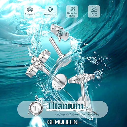 3 Pcs G23 Implant Grade Titanium Flat Back Earrings for Women Men | Hypoallergenic Internally Threaded 5A CZ Gold Flatback Stud, Tragus, Cartilage, Conch Piercing Jewelry for Sensitive Ears 18G - color: Silver 3