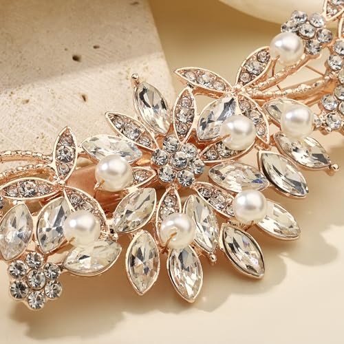Hapibuy Rose Gold Crystal and Pearl Bridal Hair Clip Floral Hair Accessory Wedding Hair Comb For Women and Bride - color: Rose Gold-Hair Clip