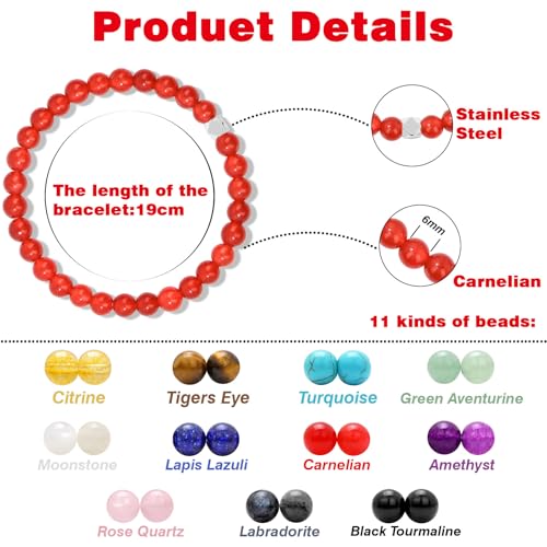 Raicegs 4 6 8MM Beaded Bracelets Healing Crystal Bracelet for Women Men Natural Stone Handmade Stretch Bracelet Reiki Spiritual Jewelry - color: Carnelian, size: 6mm