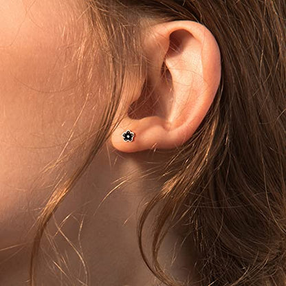 JSGEMSLEE Hypoallergenic 925 Sterling Silver Stud Earrings for Women With Screw Back Small Butterfly Heart Flower Earrings for Girls Tragus Cartilage Jewelry Gifts - color: Flower