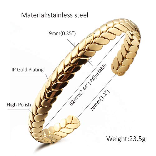 Dorriss Stainless Steel Cuff Bracelet, Wide Open Adjustable Wheat Bracelets, Weave Style Bangle Wrap Jewelry for Women