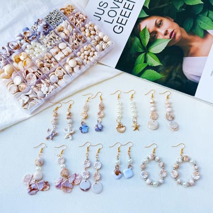 610Pcs Ocean Beads for Bracelets Making Kit, Shell Beads for Jewelry Making, Imitation Boho Shell Turtle Starfish Shape Sea Beach Bead Charms for Summer Sea Dangle Pendant Earring DIY Craft Necklace - color: Beige