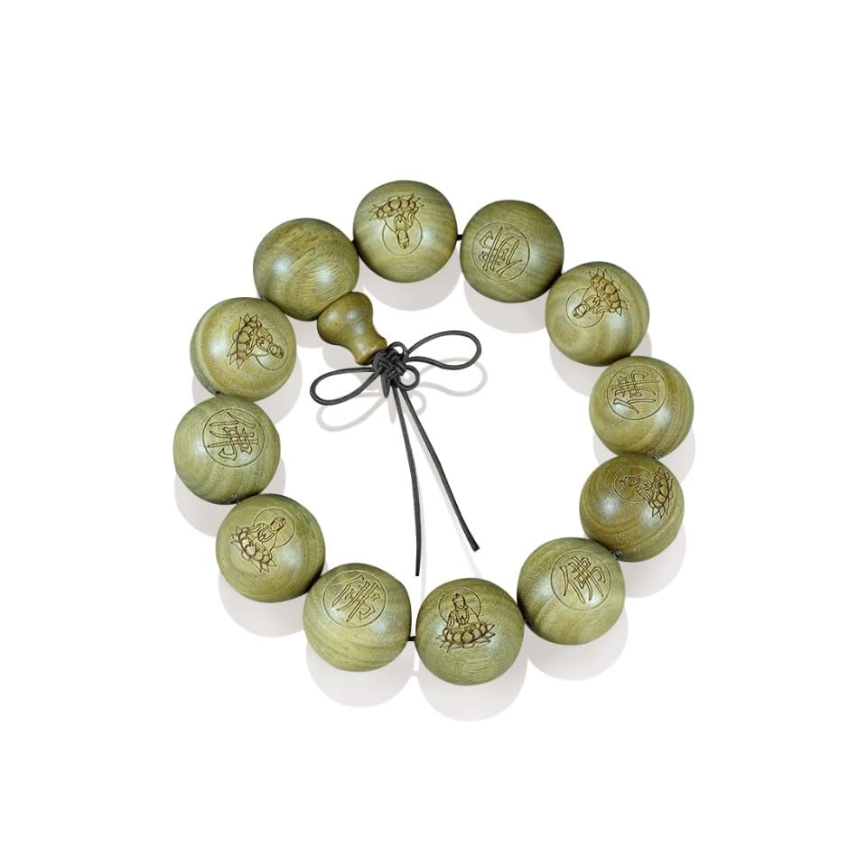 Tibetan Buddhist Green Sandalwood Beads 18mm Scented Sandalwood Link Wrist Crafts Beads Bracelet for Men Women - size: 20MM